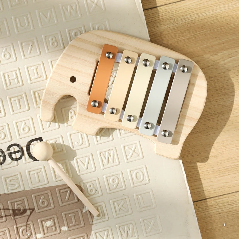Xylophone bébé Petit éléphant en bois, instrument éducatif parfait pour l'apprentissage musical des tout-petits.