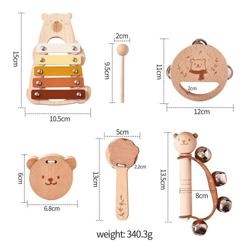 Instruments de Musique bébé en Bois - 5 Instruments - Instrument Musique Bébé