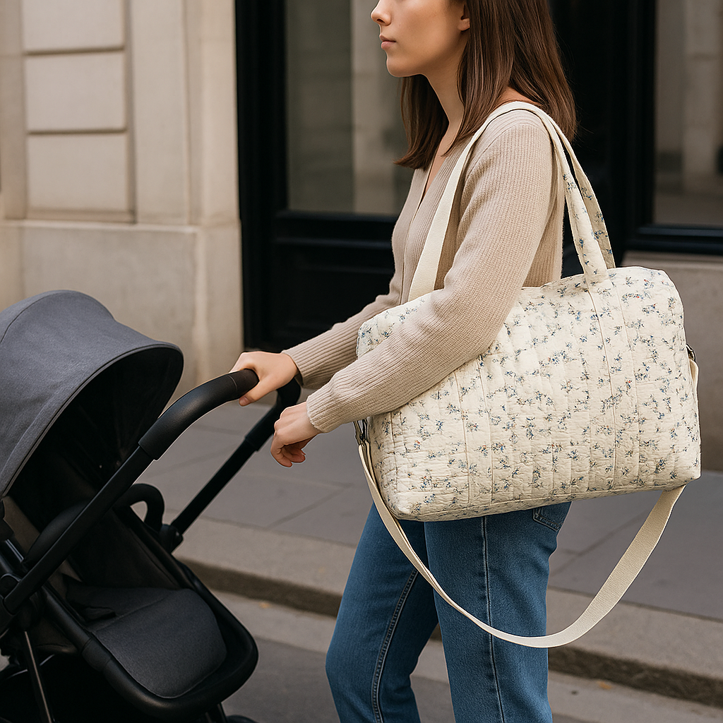 Sac à langer beige à Petites Fleurs