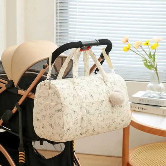 Sac à langer beige à Petites Fleurs